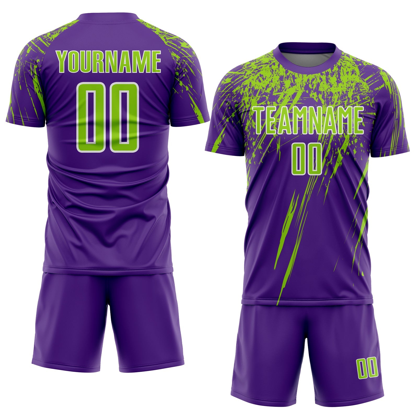Custom Purple Neon Green-White Splash Sports Sublimation Soccer Uniform Jersey view 2