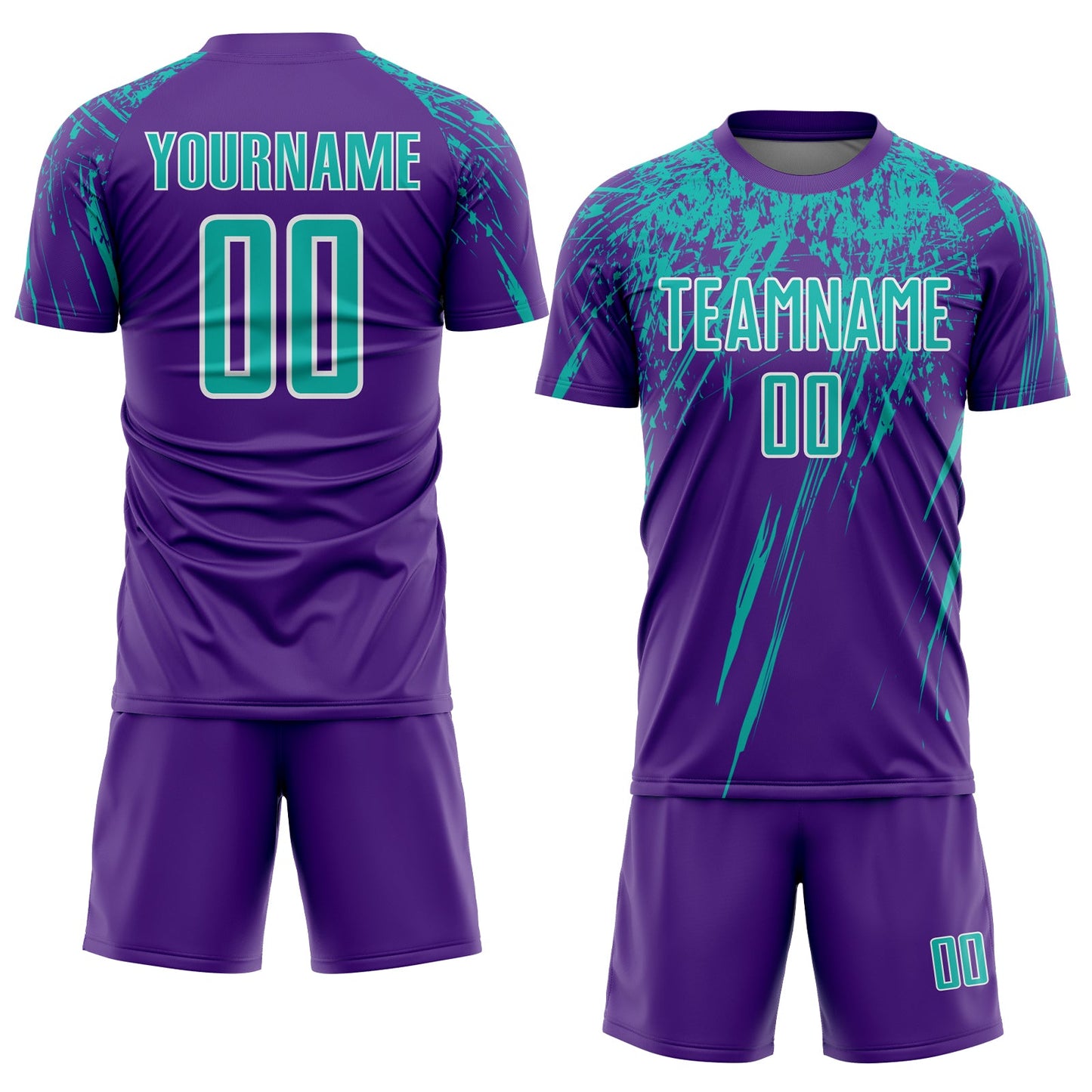 Custom Purple Aqua-White Splash Sports Sublimation Soccer Uniform Jersey view 2