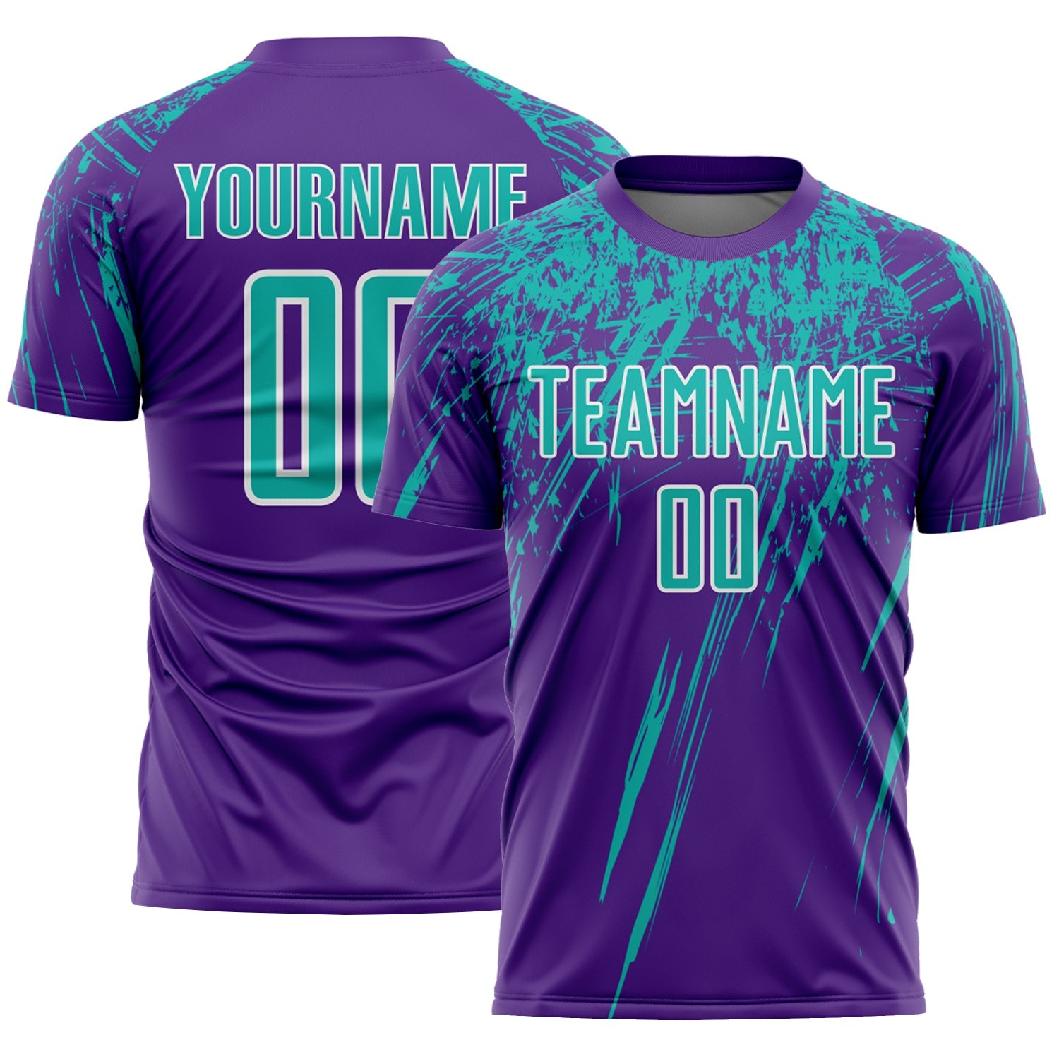Custom Purple Aqua-White Splash Sports Sublimation Soccer Uniform Jersey - Main View