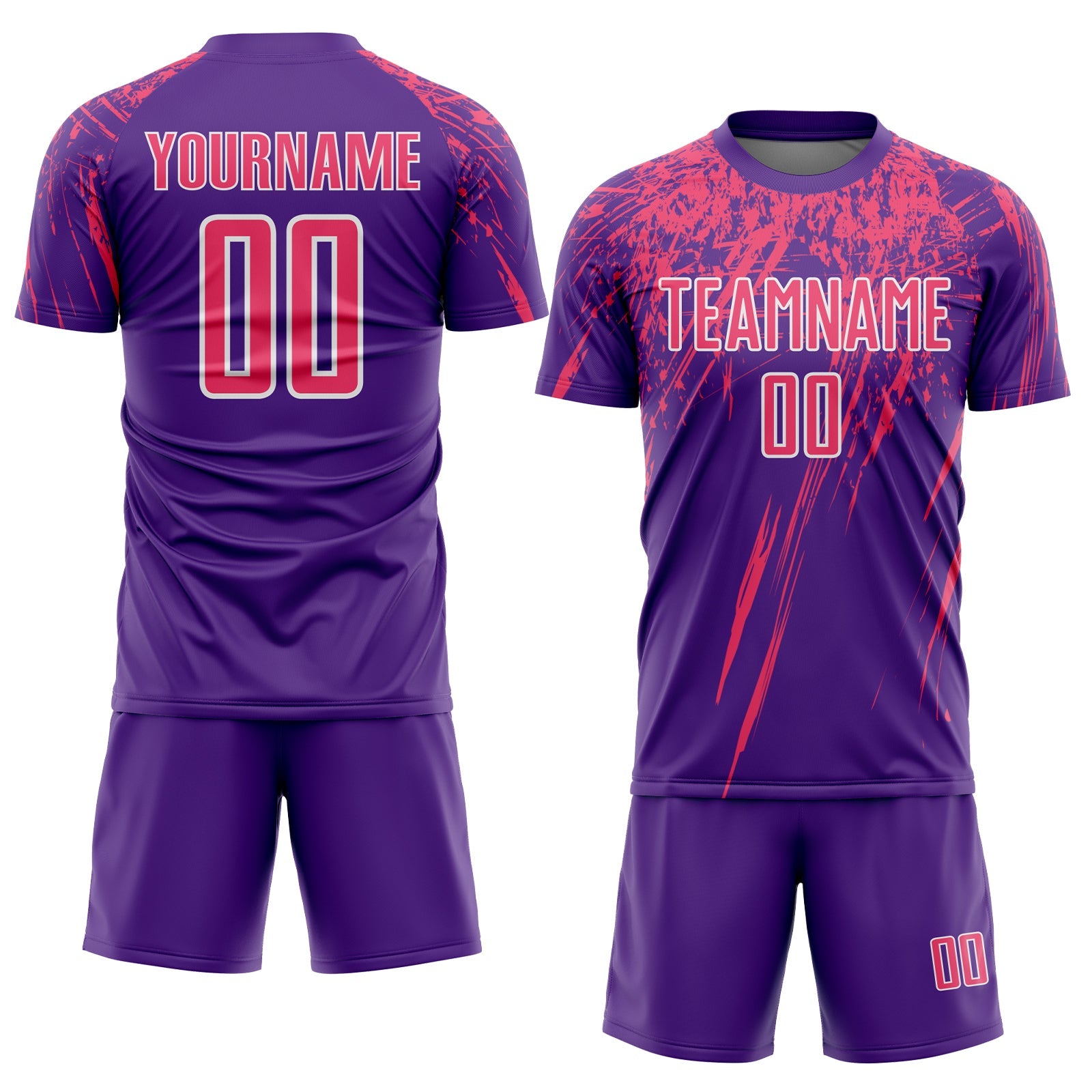 Custom Purple Neon Pink-White Splash Sports Sublimation Soccer Uniform Jersey view 2
