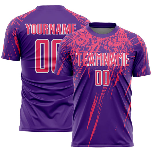 Custom Purple Neon Pink-White Splash Sports Sublimation Soccer Uniform Jersey - Main View
