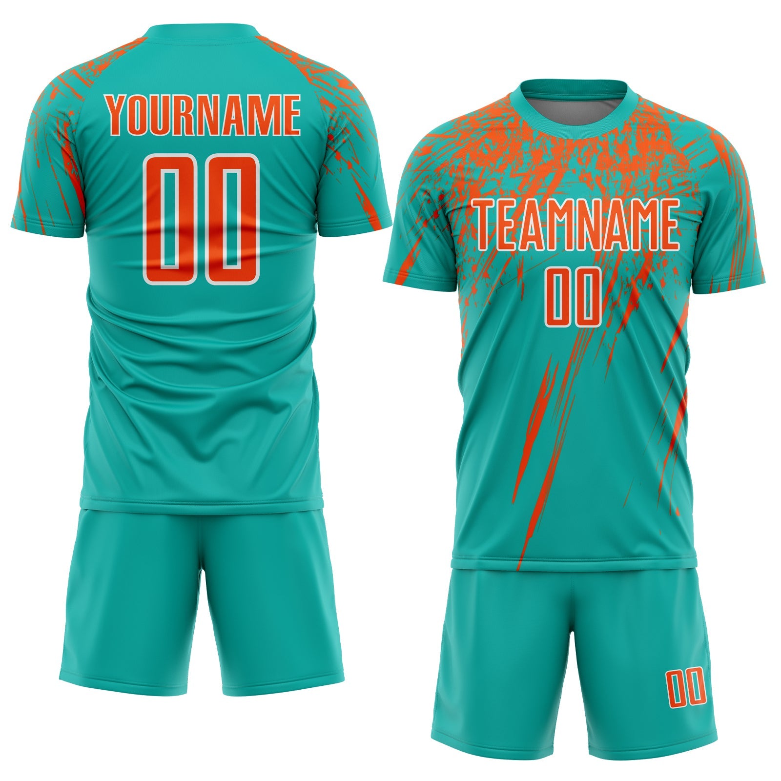 Custom Aqua Orange-White Splash Sports Sublimation Soccer Uniform Jersey view 2