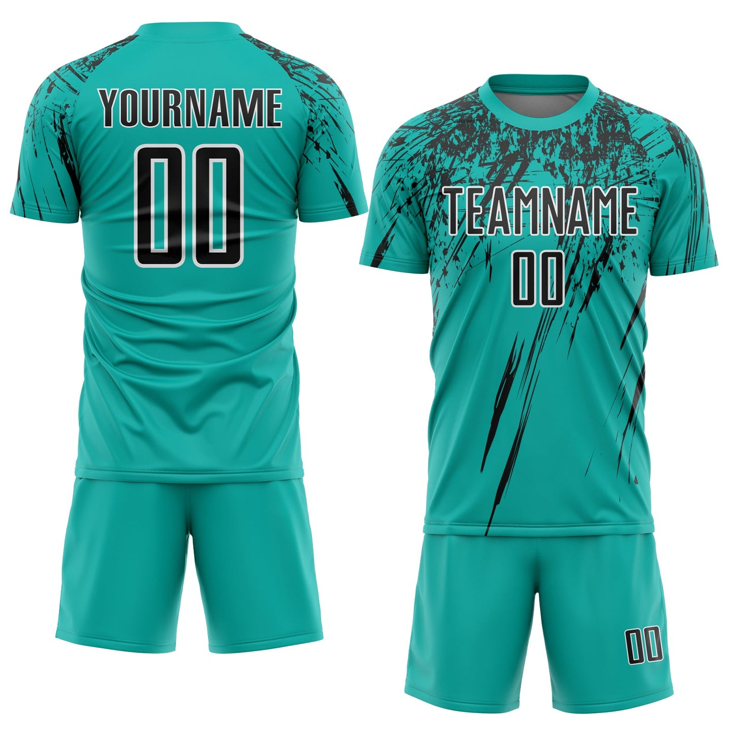 Custom Aqua Black-White Splash Sports Sublimation Soccer Uniform Jersey view 2