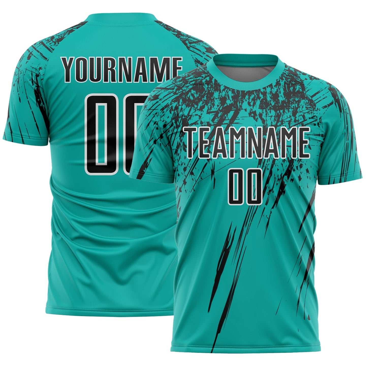 Custom Aqua Black-White Splash Sports Sublimation Soccer Uniform Jersey - Main View