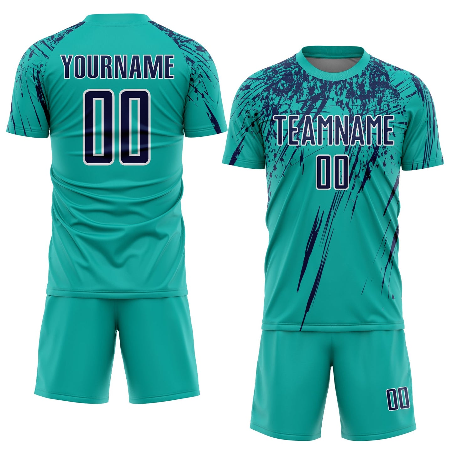 Custom Aqua Navy-White Splash Sports Sublimation Soccer Uniform Jersey view 2