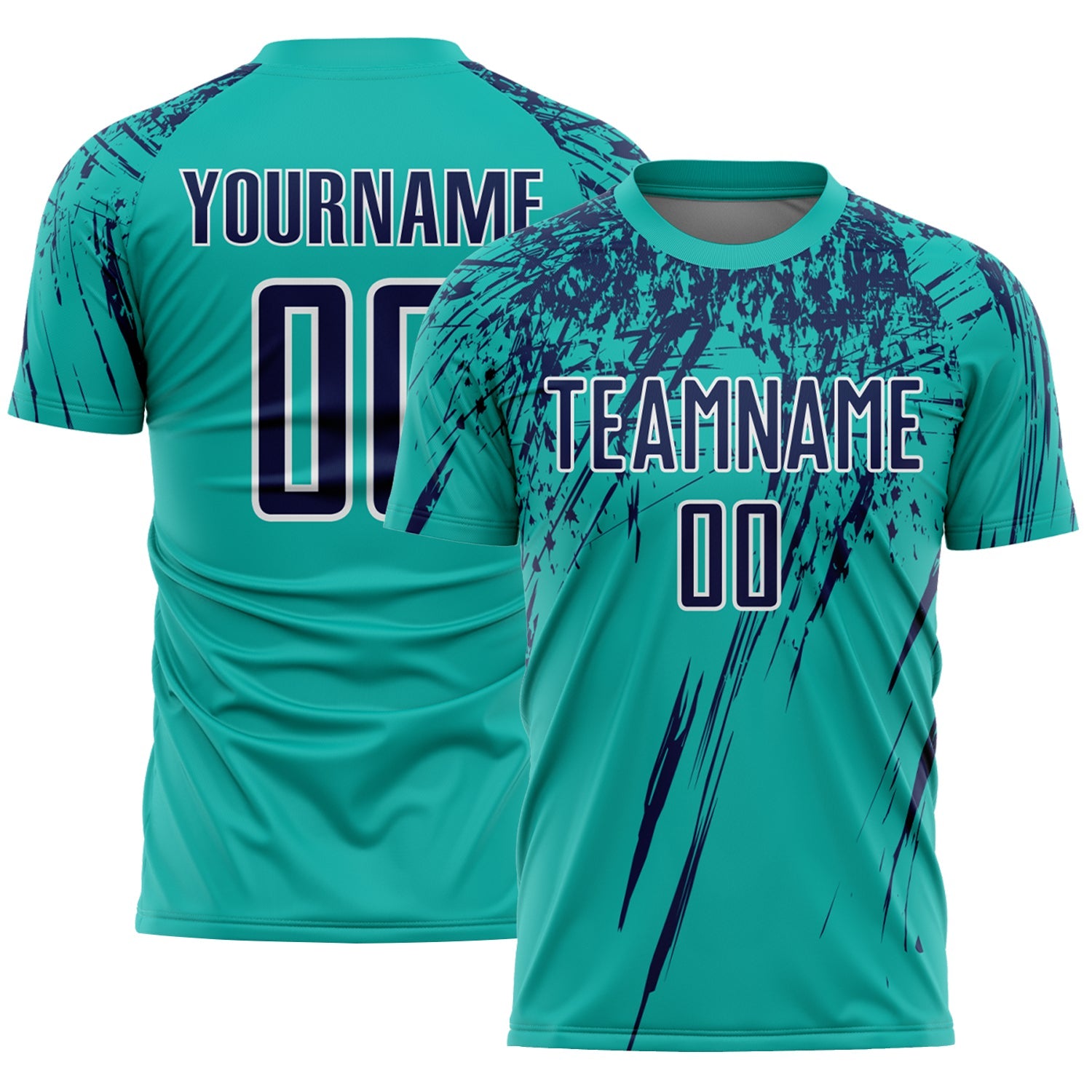 Custom Aqua Navy-White Splash Sports Sublimation Soccer Uniform Jersey - Main View