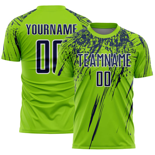 Custom Neon Green Navy-White Splash Sports Sublimation Soccer Uniform Jersey - Main View