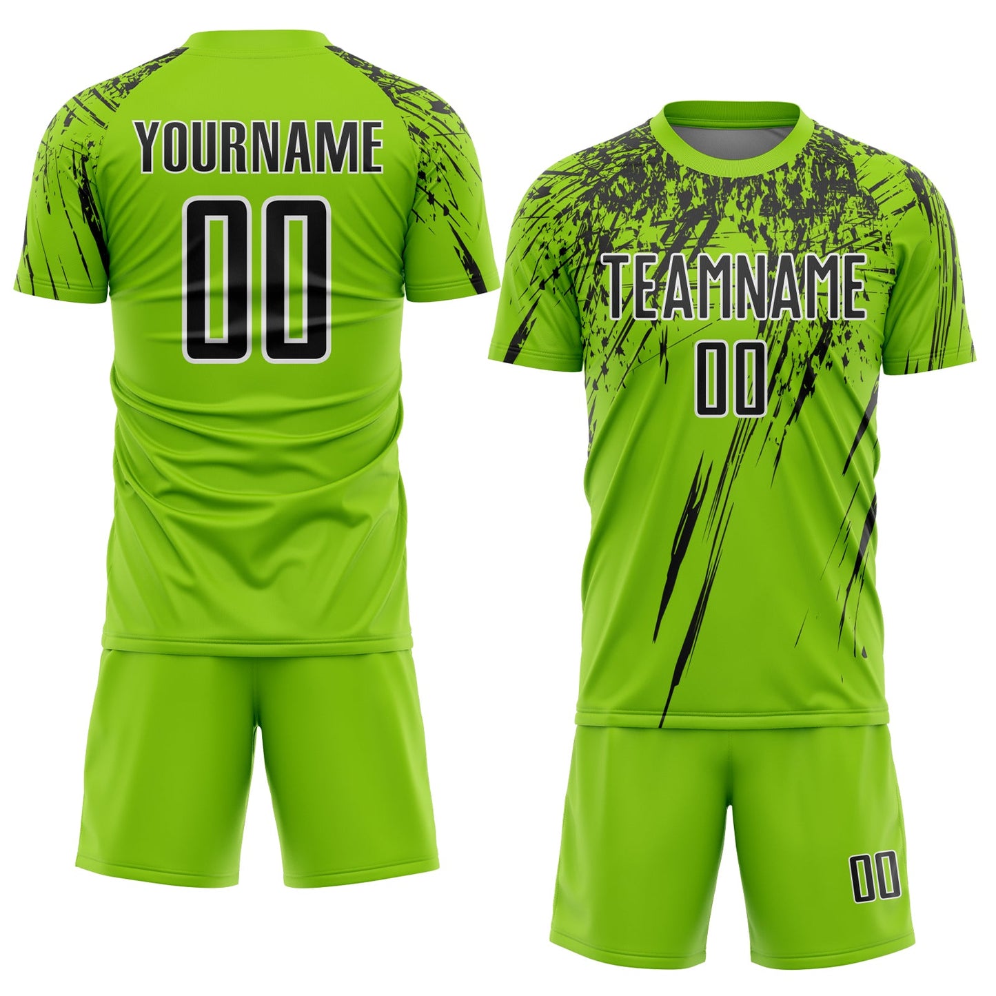 Custom Neon Green Black-White Splash Sports Sublimation Soccer Uniform Jersey view 2