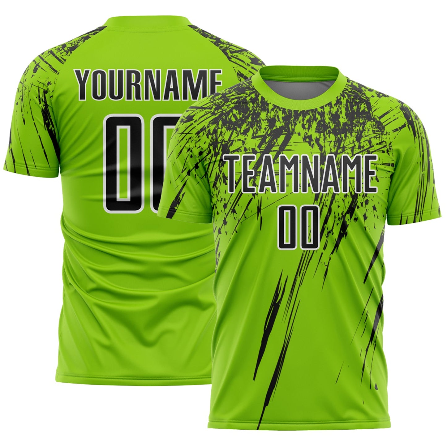 Custom Neon Green Black-White Splash Sports Sublimation Soccer Uniform Jersey - Main View