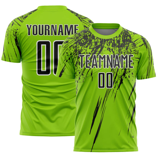 Custom Neon Green Black-White Splash Sports Sublimation Soccer Uniform Jersey - Main View