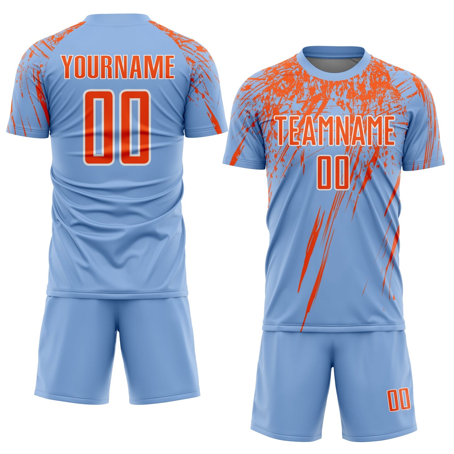 Custom Light Blue Orange-White Splash Sports Sublimation Soccer Uniform Jersey view 2
