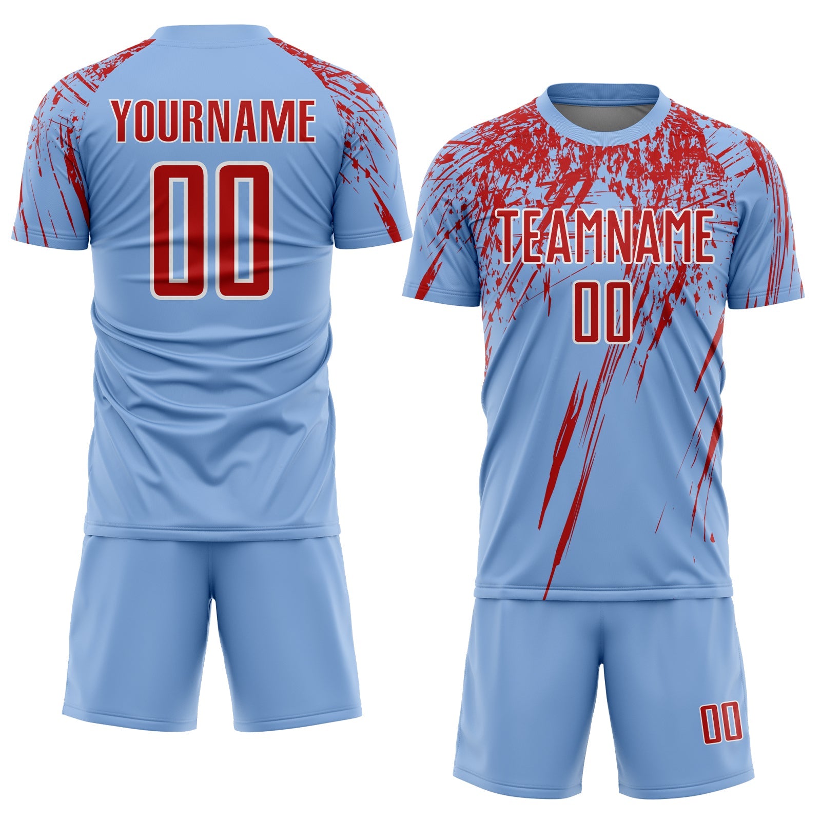 Custom Light Blue Red-White Splash Sports Sublimation Soccer Uniform Jersey view 2