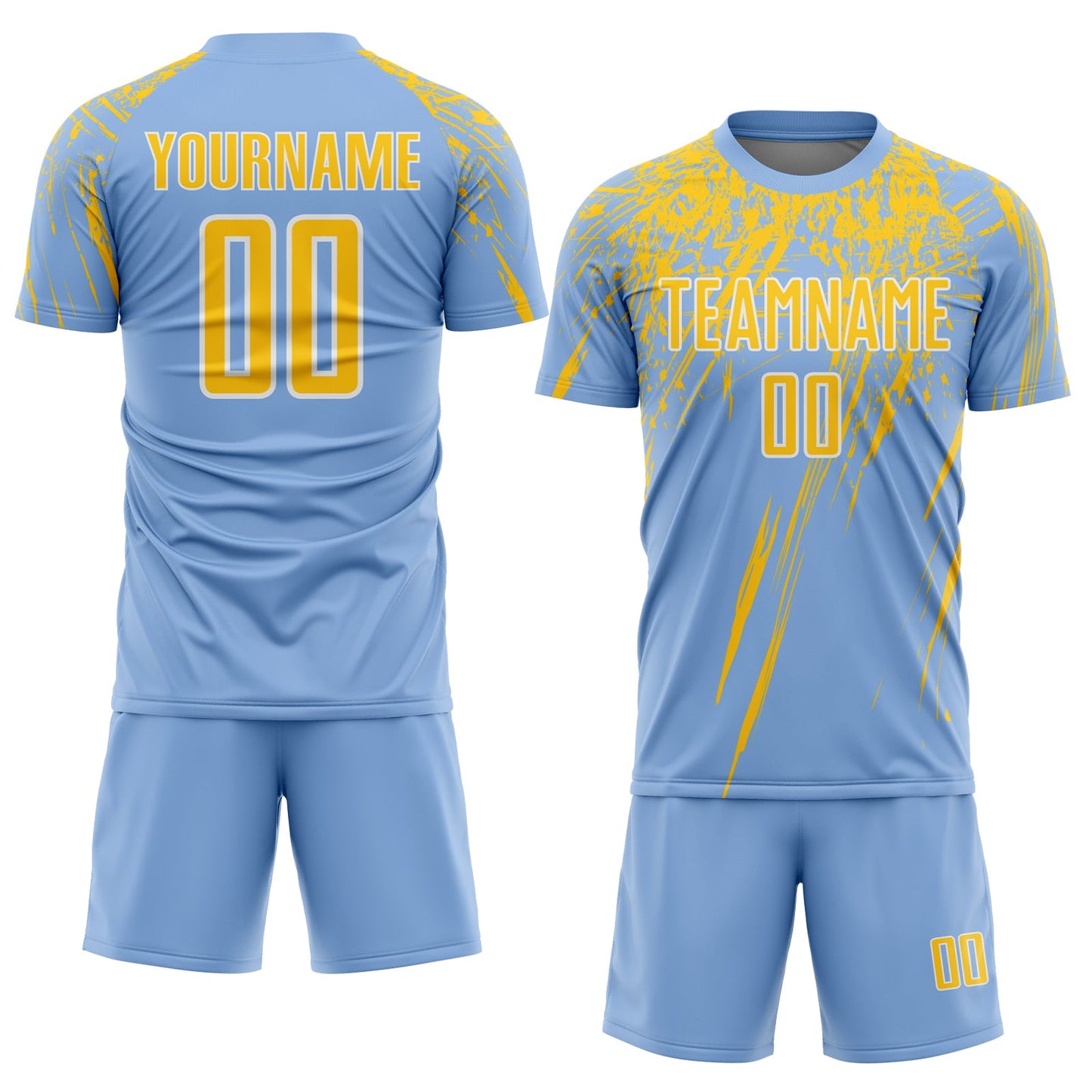Custom Light Blue Yellow-White Splash Sports Sublimation Soccer Uniform Jersey view 2