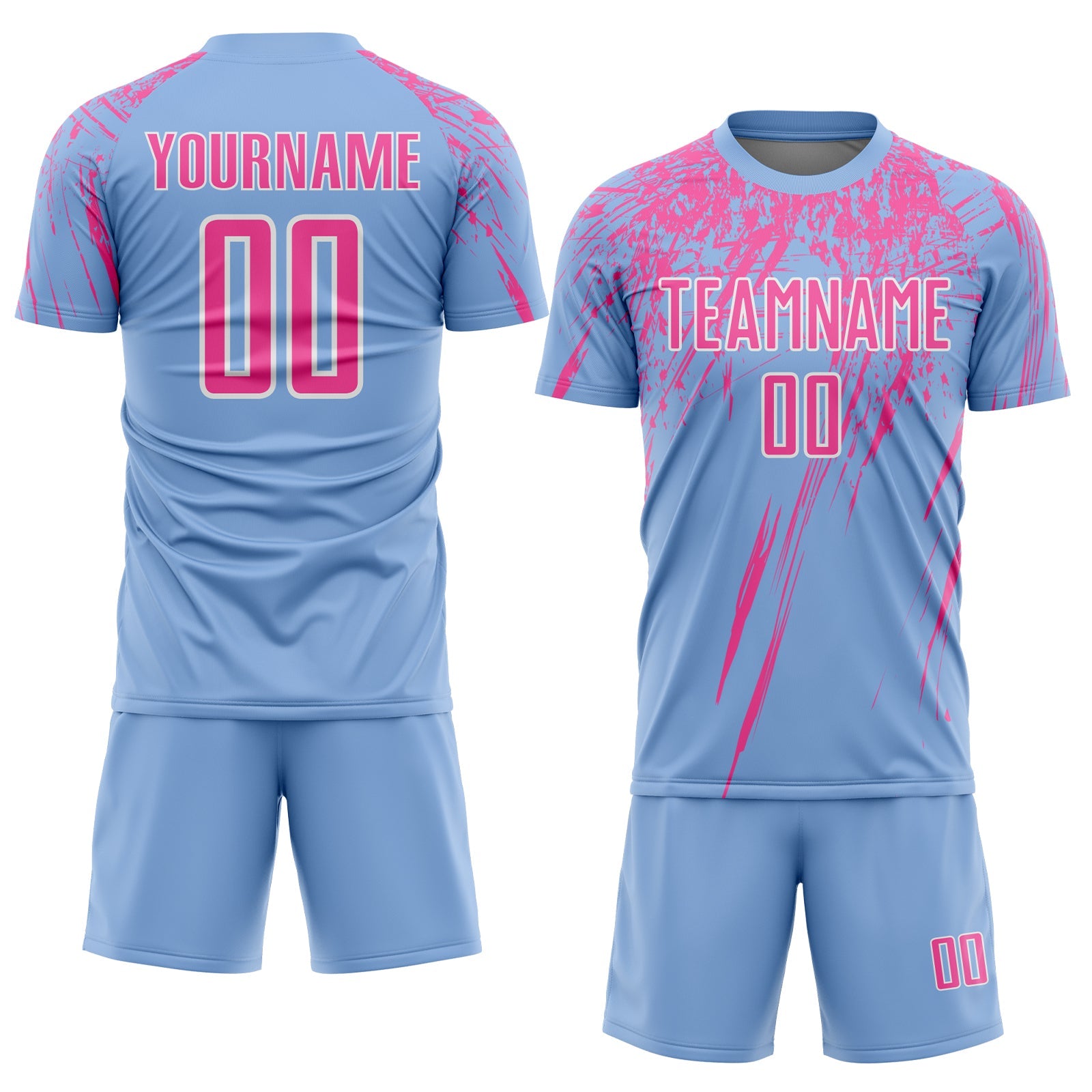 Custom Light Blue Pink-White Splash Sports Sublimation Soccer Uniform Jersey view 2