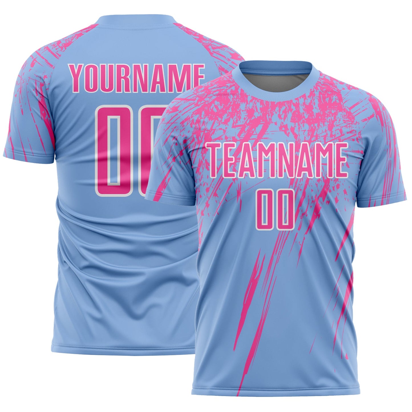 Custom Light Blue Pink-White Splash Sports Sublimation Soccer Uniform Jersey - Main View