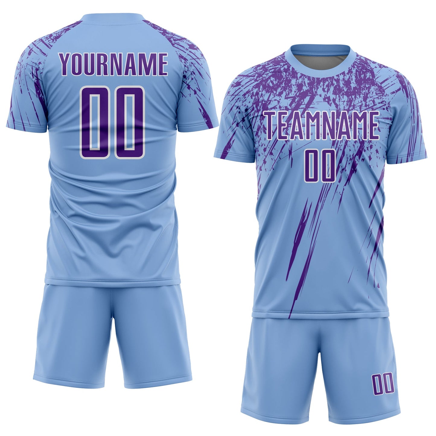 Custom Light Blue Purple-White Splash Sports Sublimation Soccer Uniform Jersey view 2
