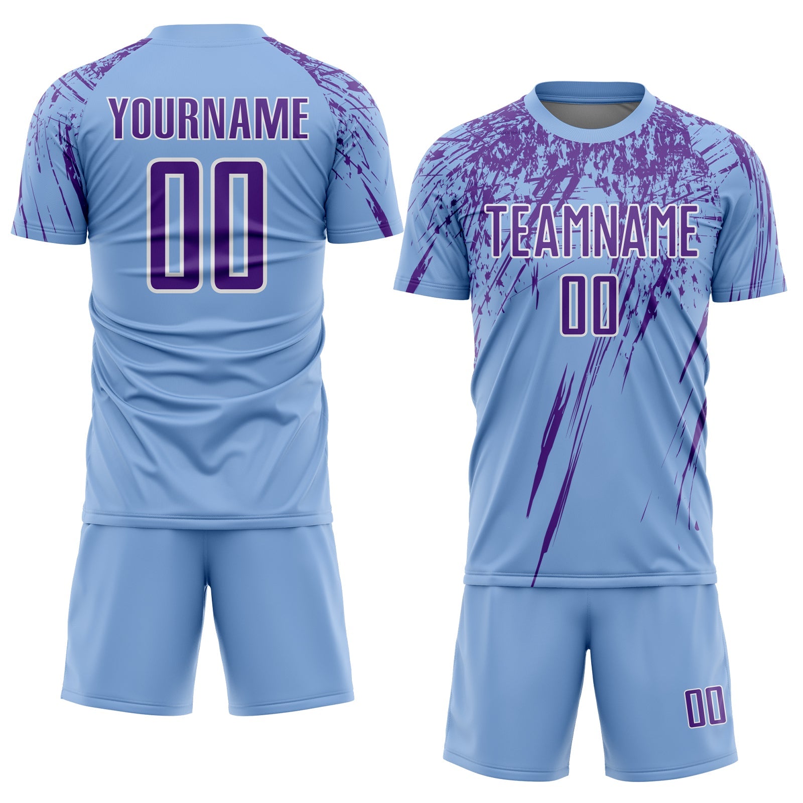 Custom Light Blue Purple-White Splash Sports Sublimation Soccer Uniform Jersey view 2