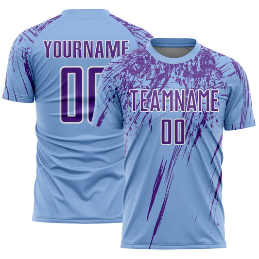 Custom Light Blue Purple-White Splash Sports Sublimation Soccer Uniform Jersey - Main View