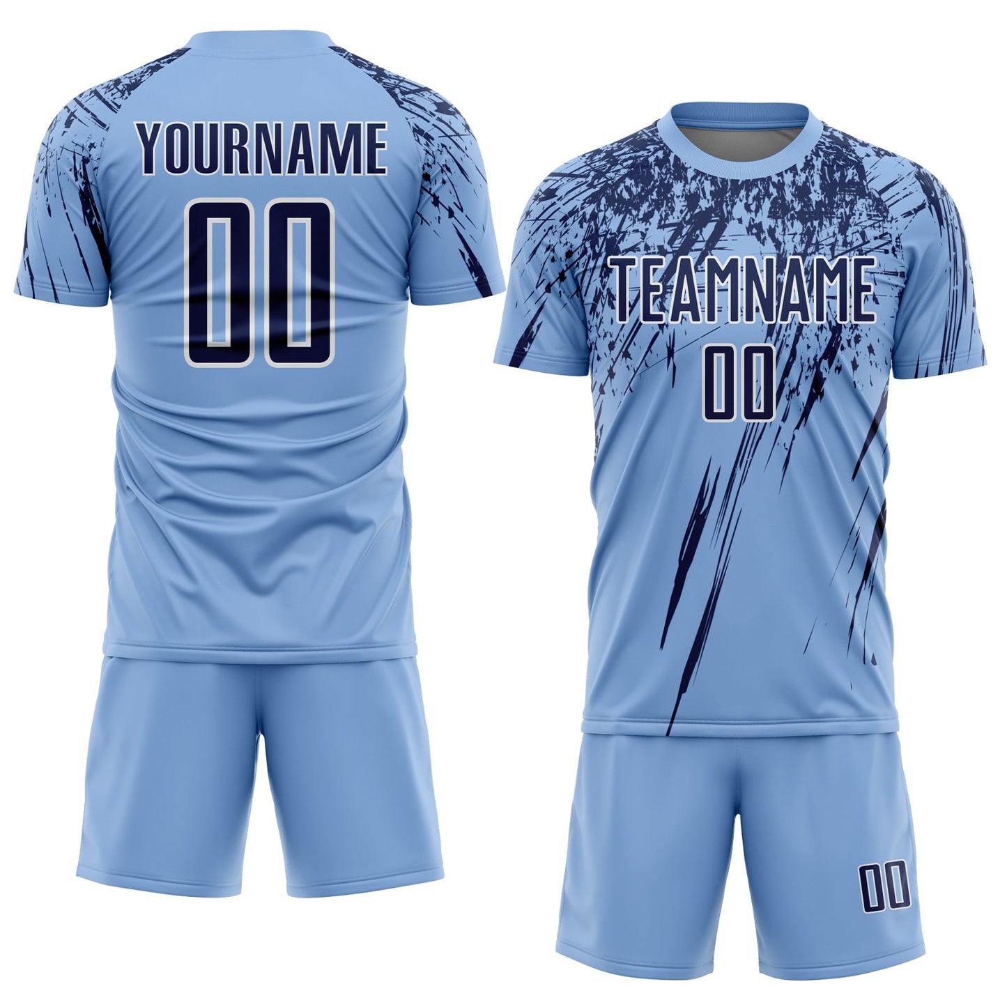 Custom Light Blue Navy-White Splash Sports Sublimation Soccer Uniform Jersey view 2