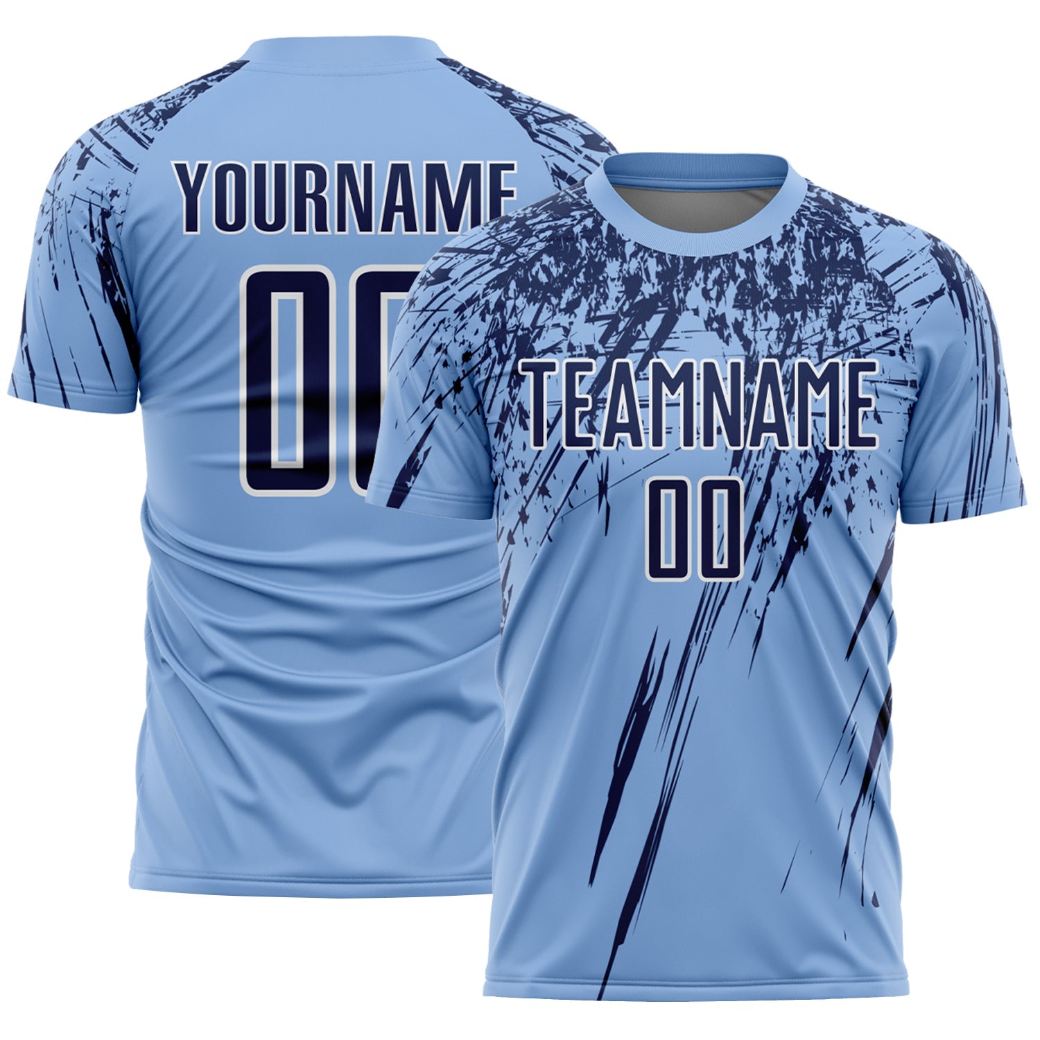 Custom Light Blue Navy-White Splash Sports Sublimation Soccer Uniform Jersey - Main View