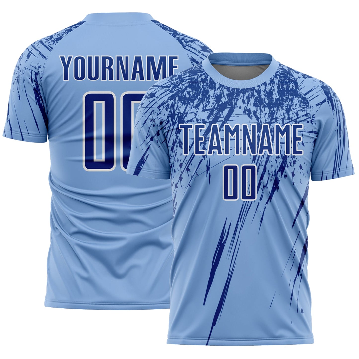 Custom Light Blue Royal-White Splash Sports Sublimation Soccer Uniform Jersey - Main View