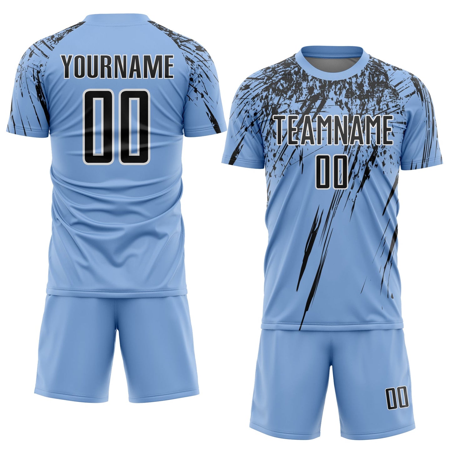 Custom Light Blue Black-White Splash Sports Sublimation Soccer Uniform Jersey view 2
