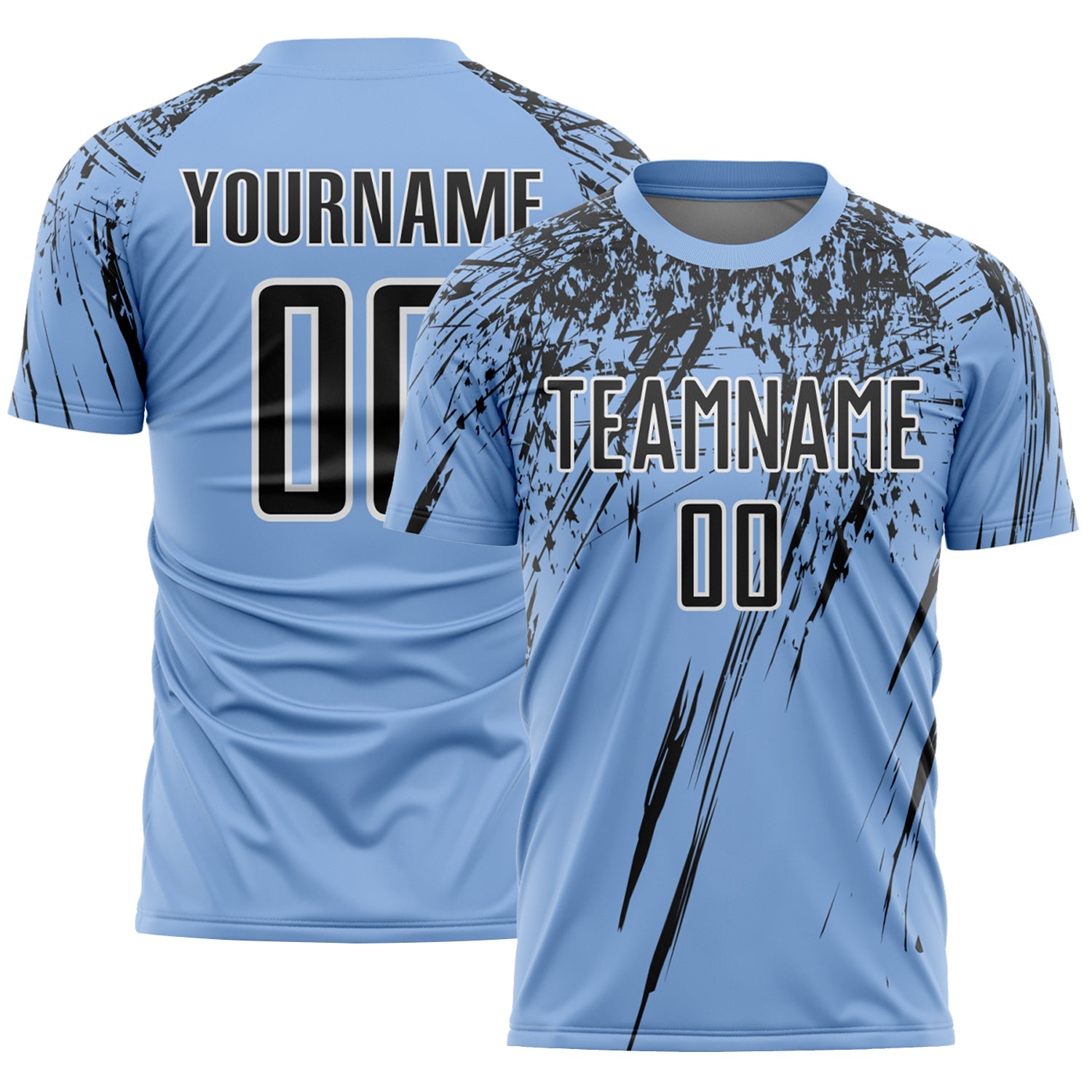 Custom Light Blue Black-White Splash Sports Sublimation Soccer Uniform Jersey - Main View