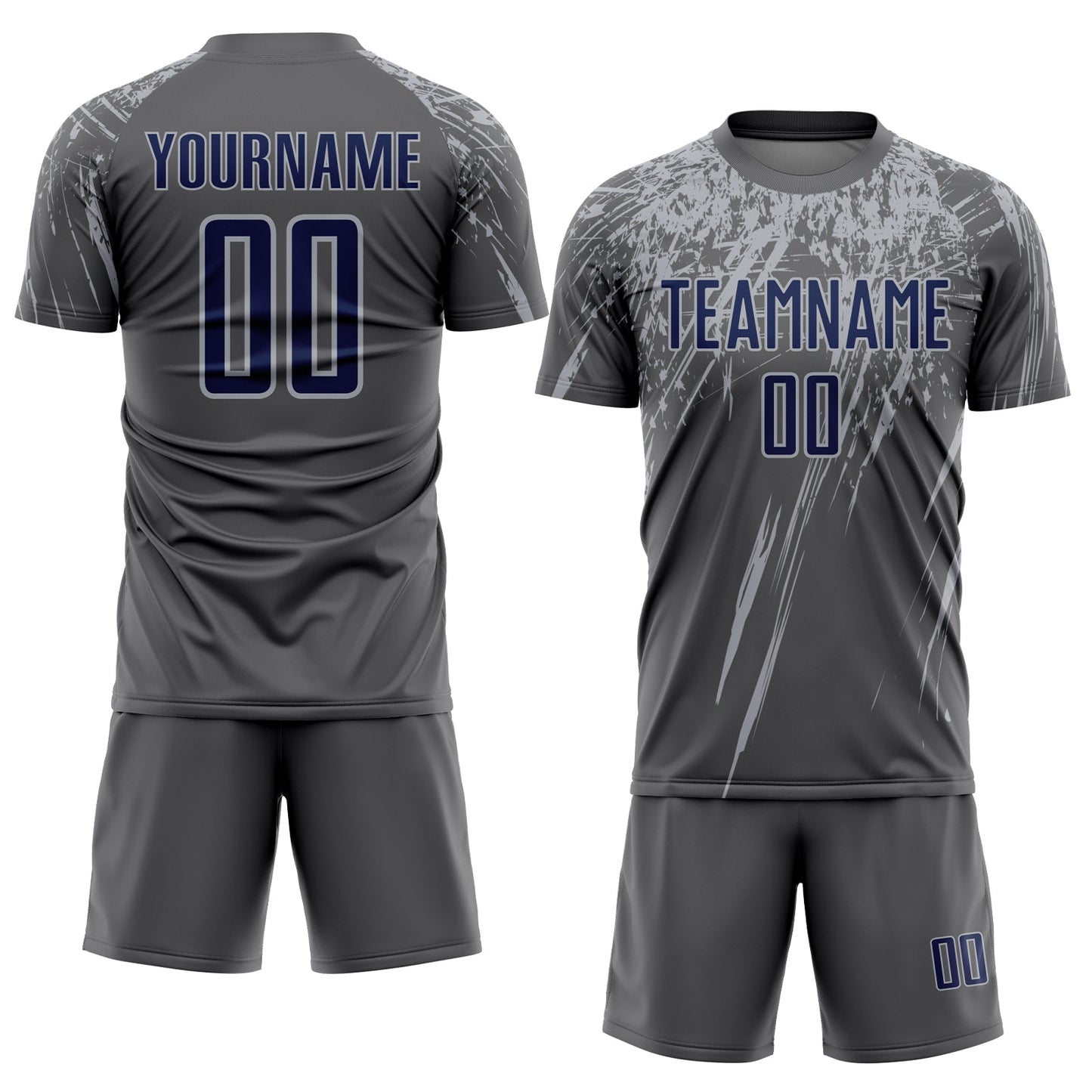 Custom Steel Gray Navy-Gray Splash Sports Sublimation Soccer Uniform Jersey view 2