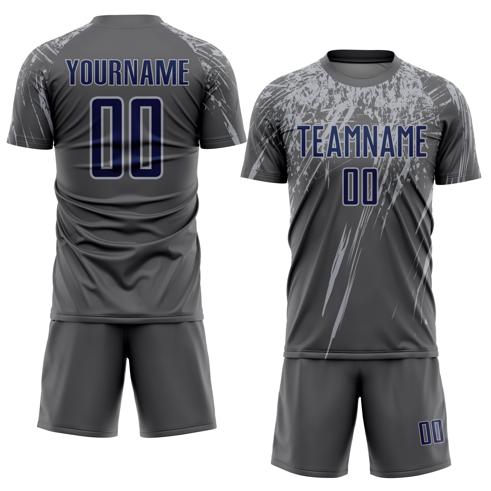 Custom Steel Gray Navy-Gray Splash Sports Sublimation Soccer Uniform Jersey view 2