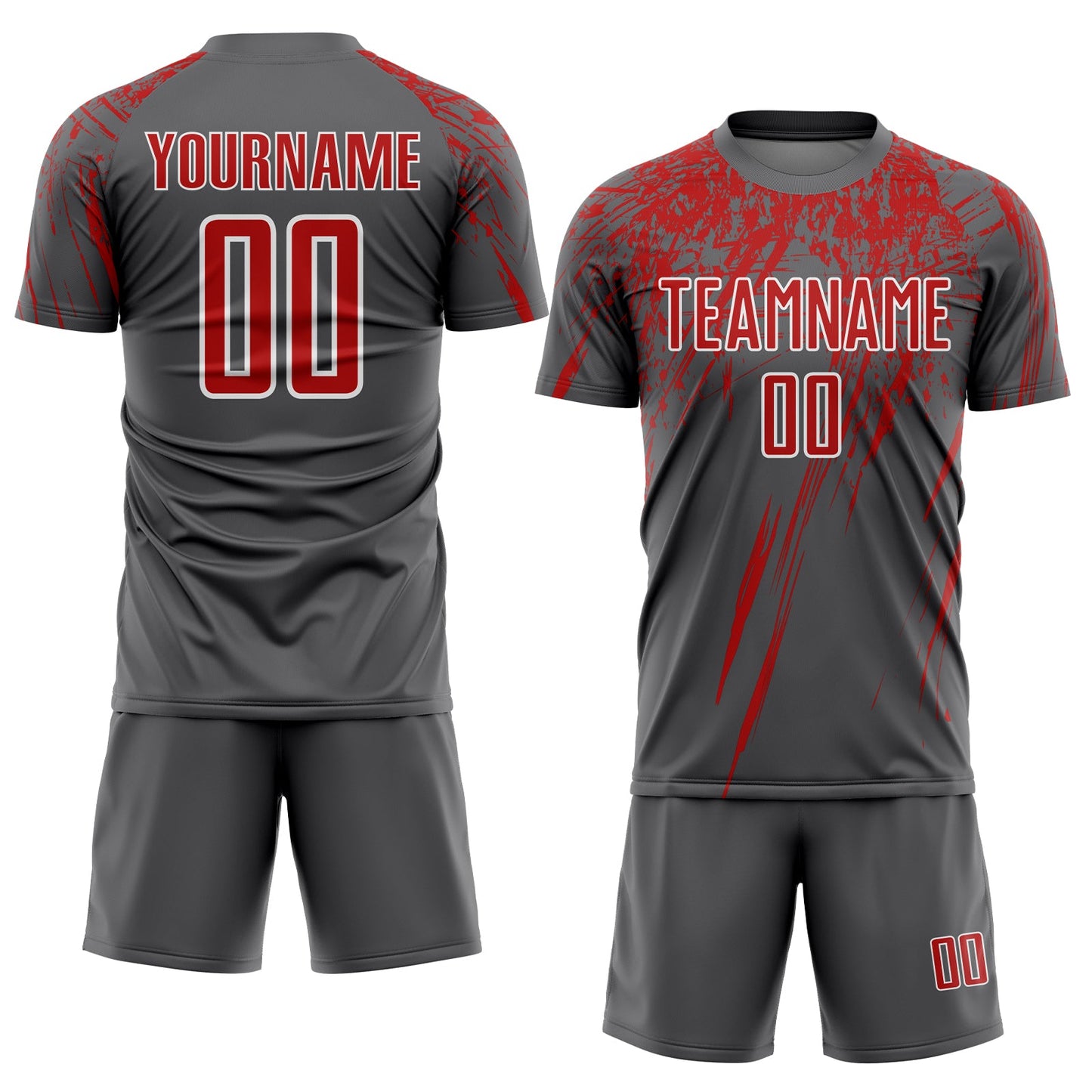 Custom Steel Gray Red-White Splash Sports Sublimation Soccer Uniform Jersey view 2