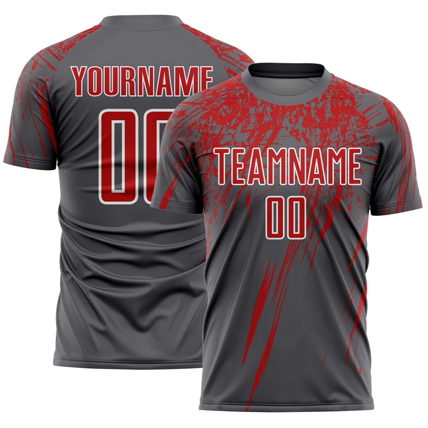 Custom Steel Gray Red-White Splash Sports Sublimation Soccer Uniform Jersey - Main View