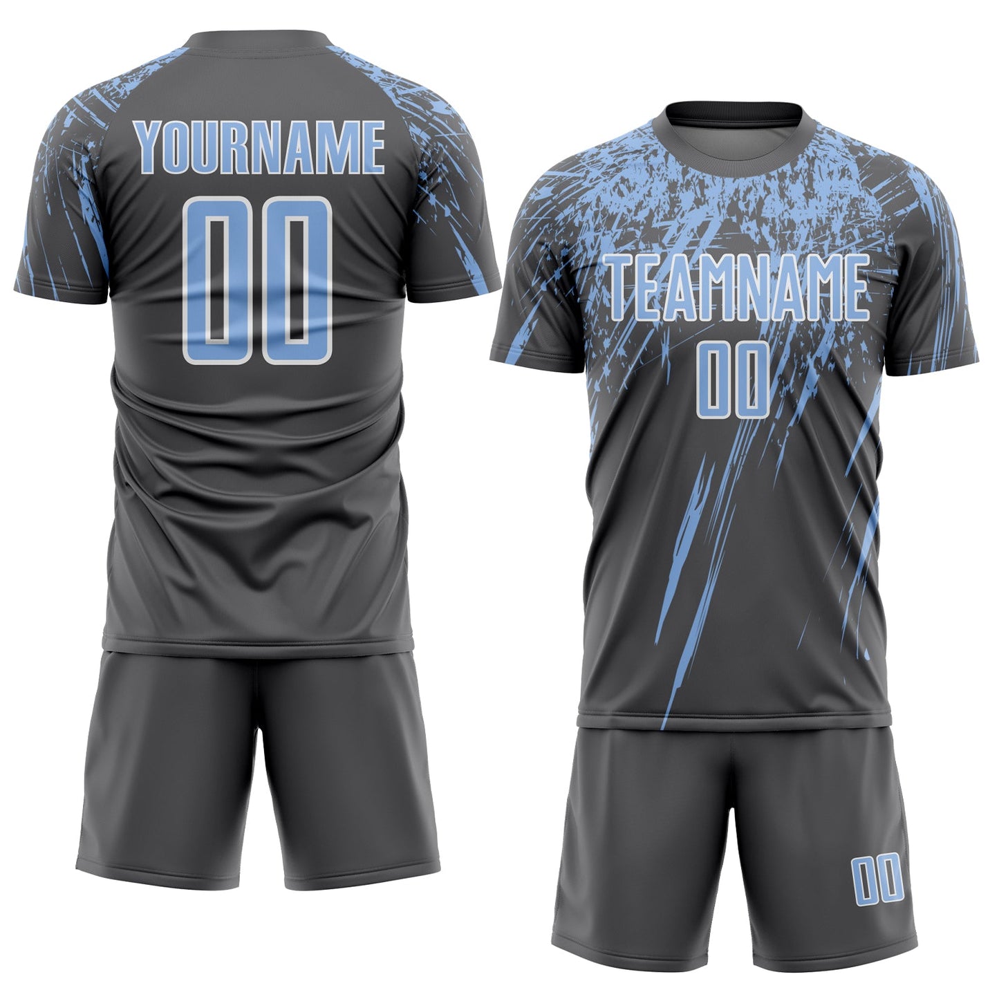 Custom Steel Gray Light Blue-White Splash Sports Sublimation Soccer Uniform Jersey view 2