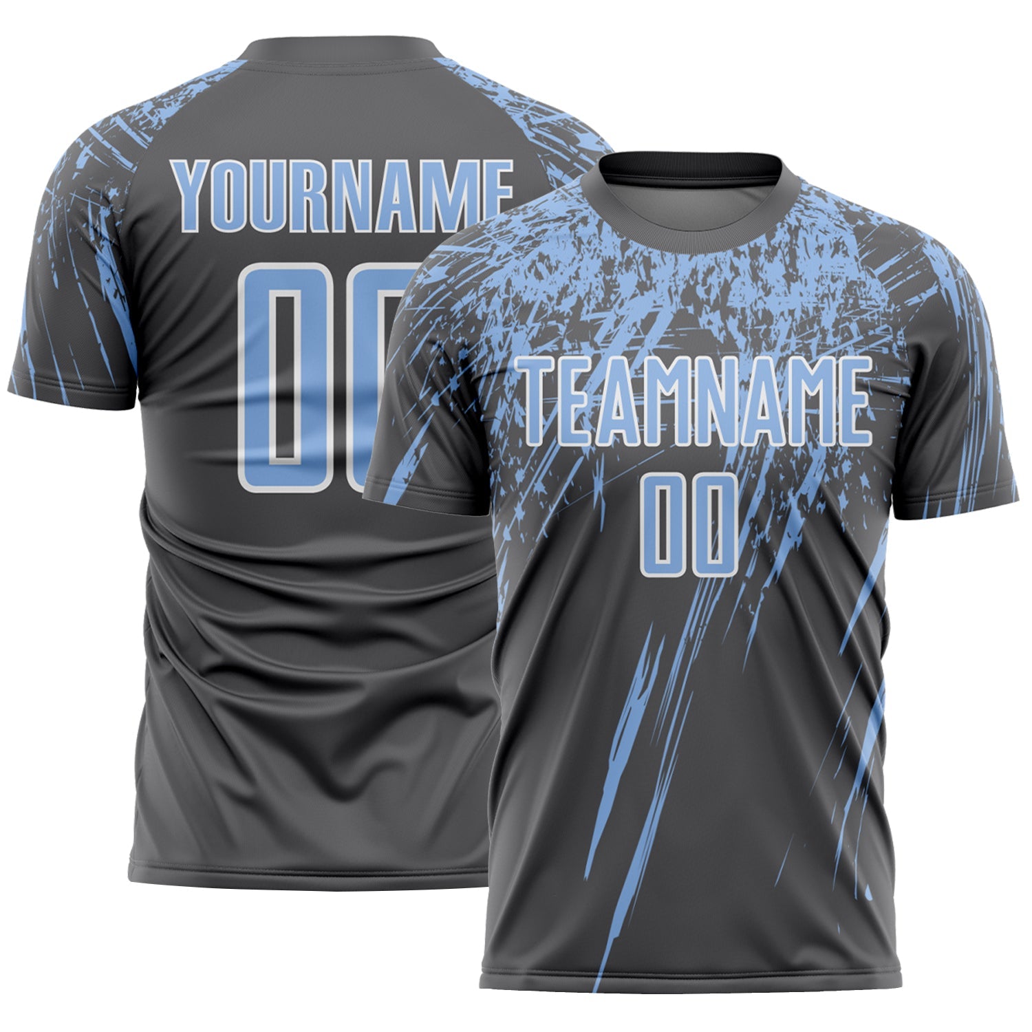 Custom Steel Gray Light Blue-White Splash Sports Sublimation Soccer Uniform Jersey - Main View