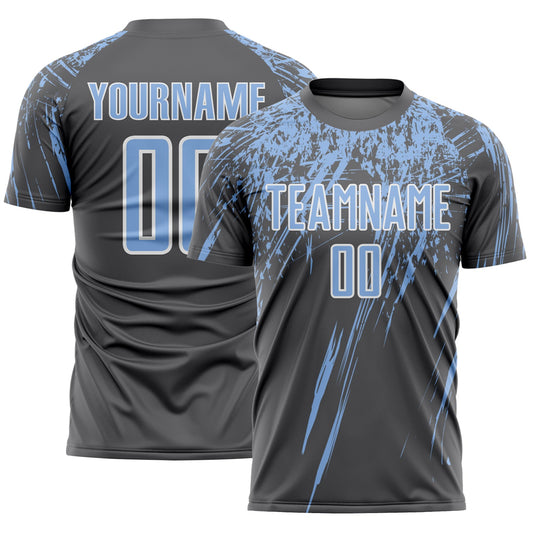 Custom Steel Gray Light Blue-White Splash Sports Sublimation Soccer Uniform Jersey - Main View