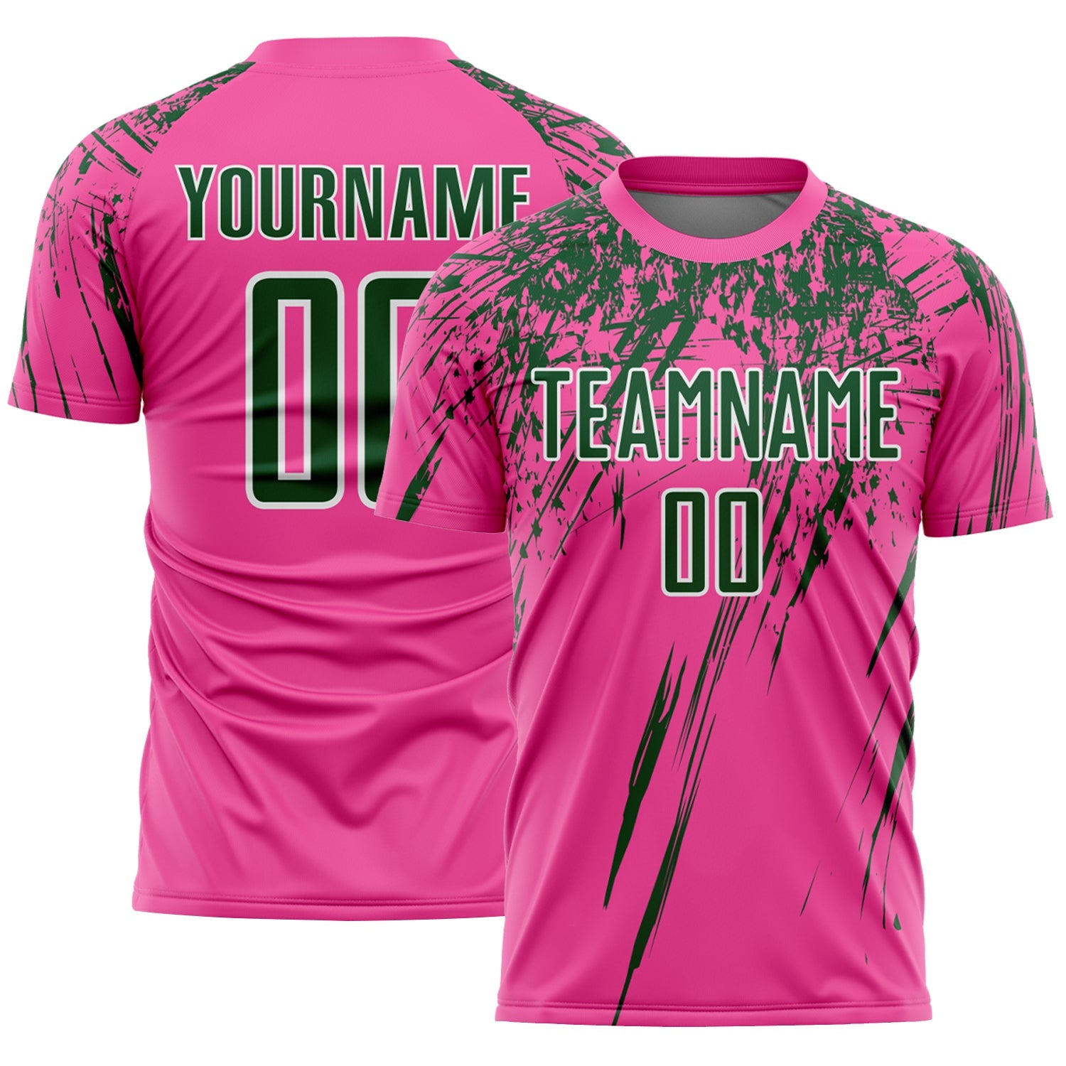 Custom Pink Green-White Splash Sports Sublimation Soccer Uniform Jersey - Main View
