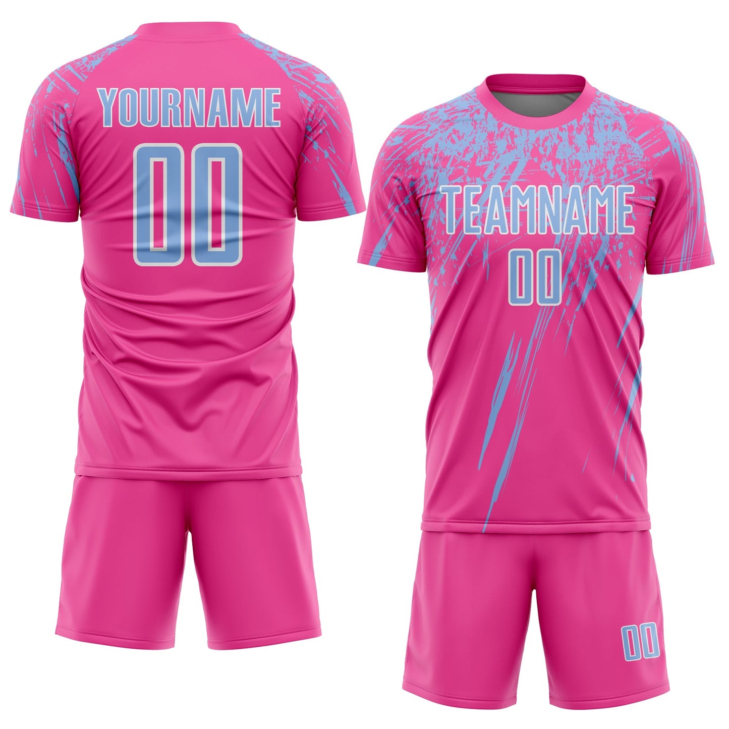 Custom Pink Light Blue-White Splash Sports Sublimation Soccer Uniform Jersey view 2