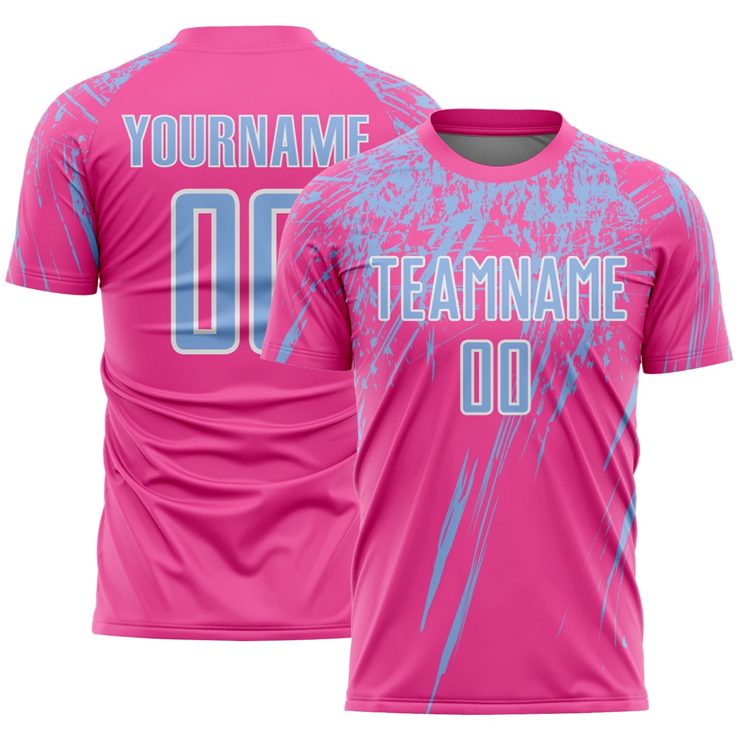 Custom Pink Light Blue-White Splash Sports Sublimation Soccer Uniform Jersey - Main View