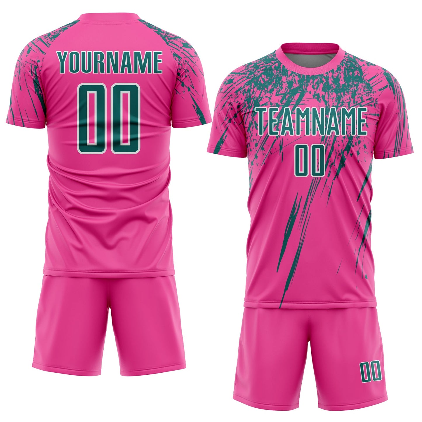 Custom Pink Teal-White Splash Sports Sublimation Soccer Uniform Jersey view 2