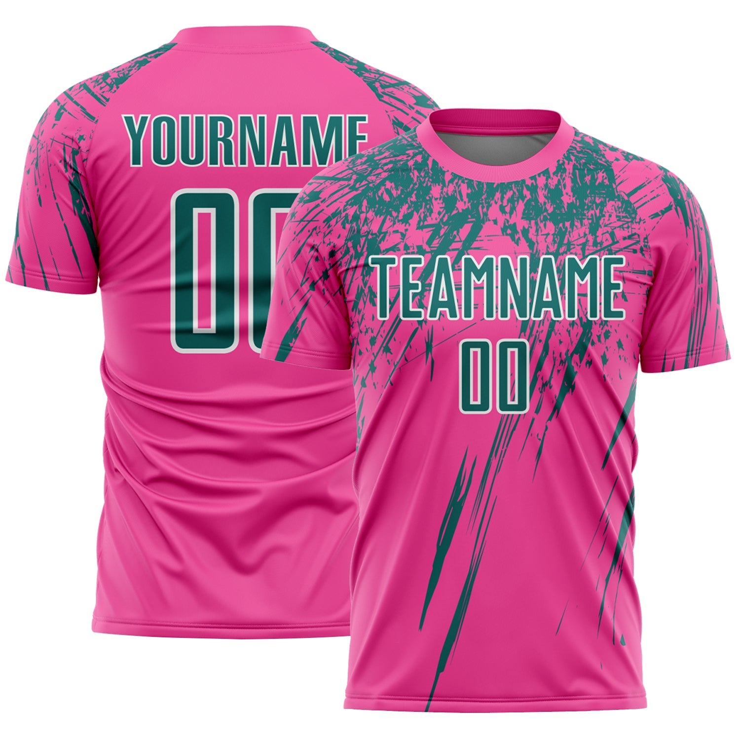 Custom Pink Teal-White Splash Sports Sublimation Soccer Uniform Jersey - Main View