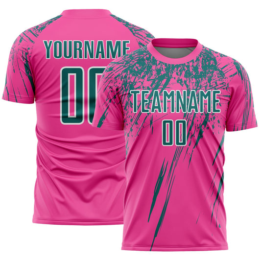 Custom Pink Teal-White Splash Sports Sublimation Soccer Uniform Jersey - Main View