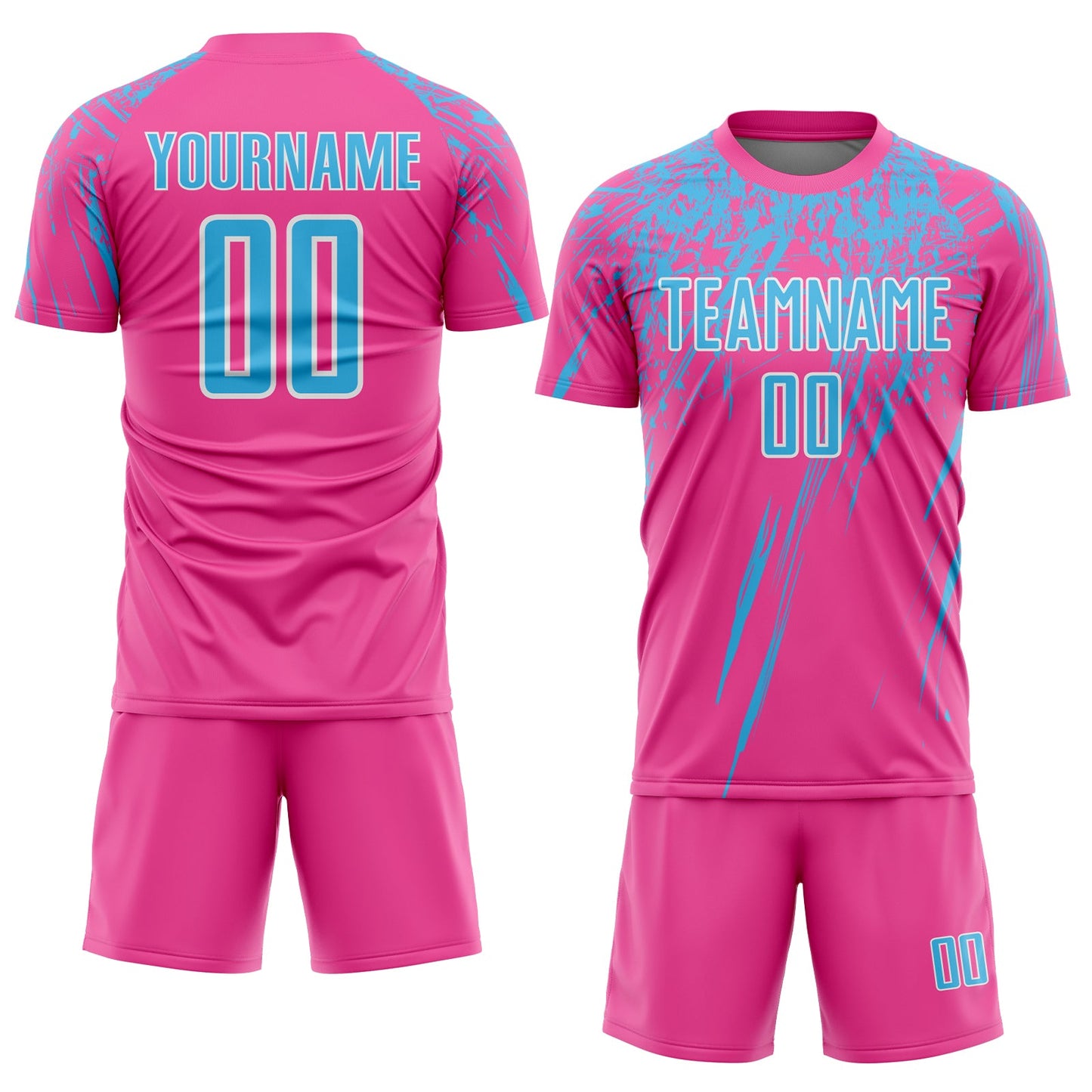 Custom Pink Sky Blue-White Splash Sports Sublimation Soccer Uniform Jersey view 2