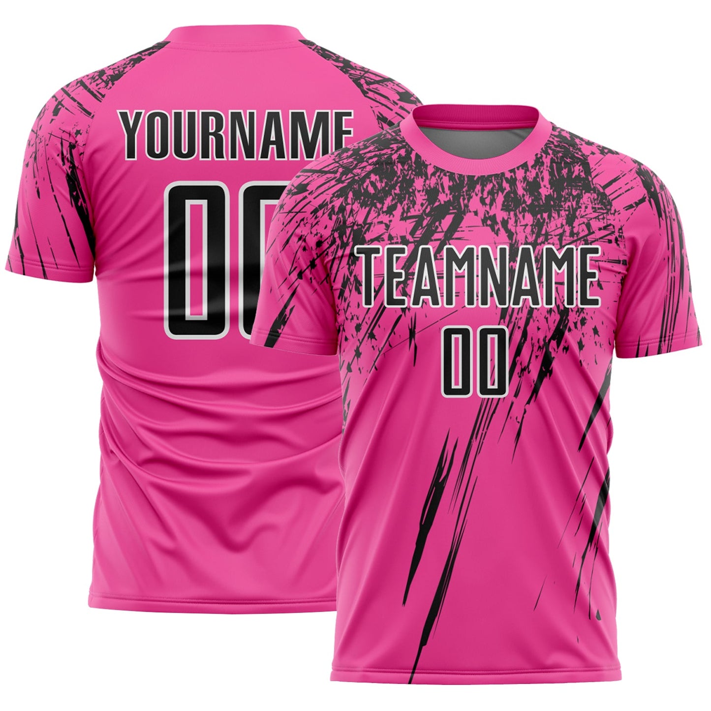 Custom Pink Black-White Splash Sports Sublimation Soccer Uniform Jersey - Main View