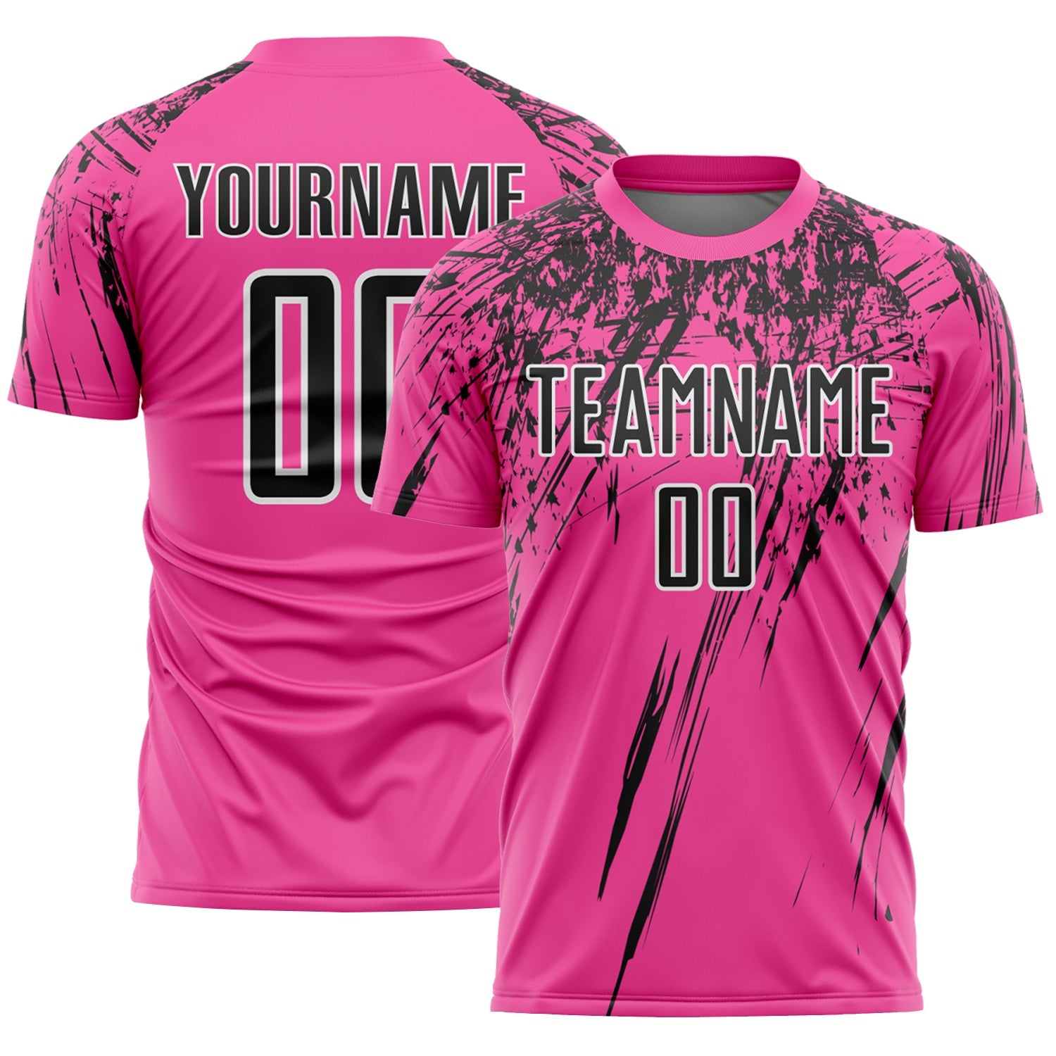 Custom Pink Black-White Splash Sports Sublimation Soccer Uniform Jersey - Main View