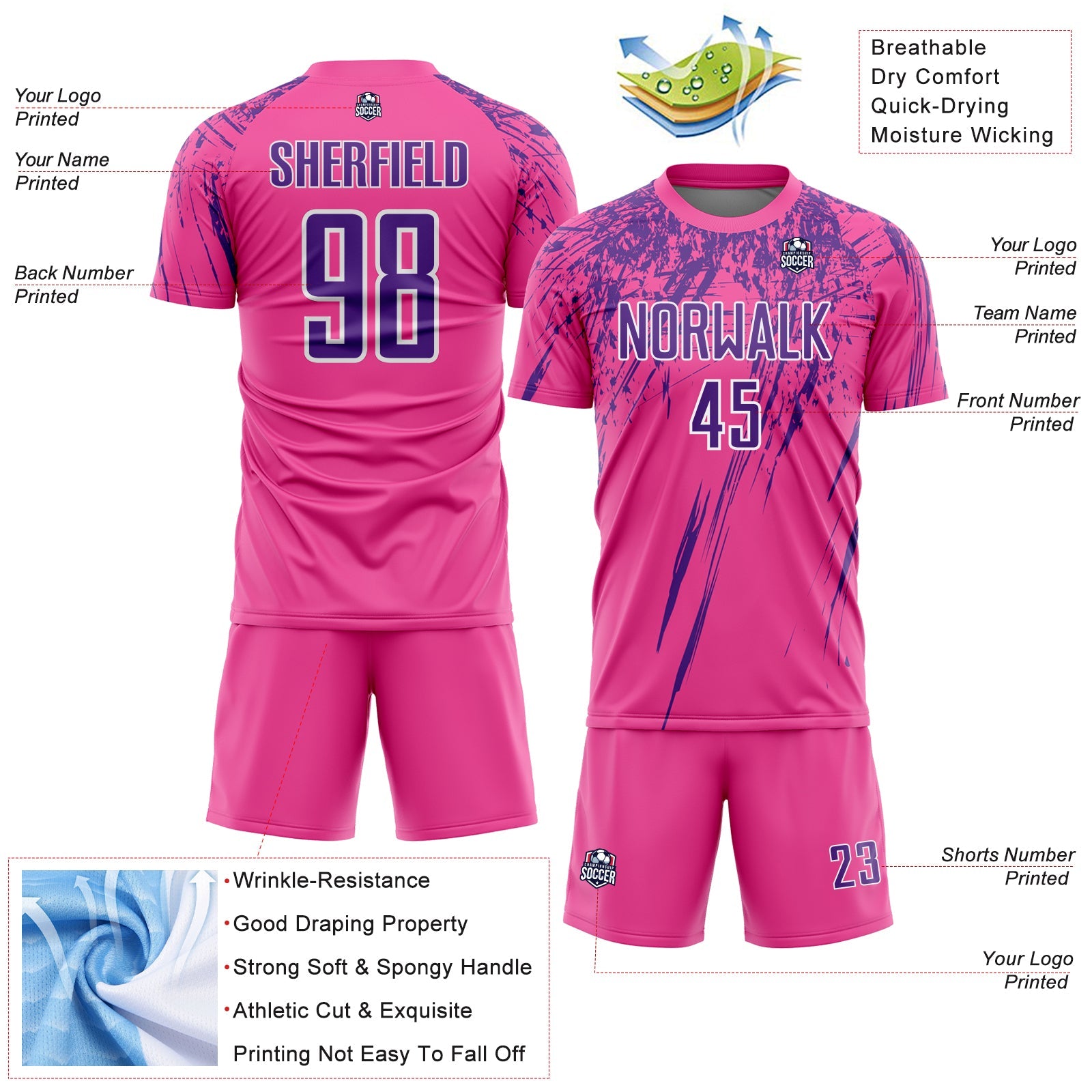 Custom Pink Purple-White Splash Sports Sublimation Soccer Uniform Jersey view 4