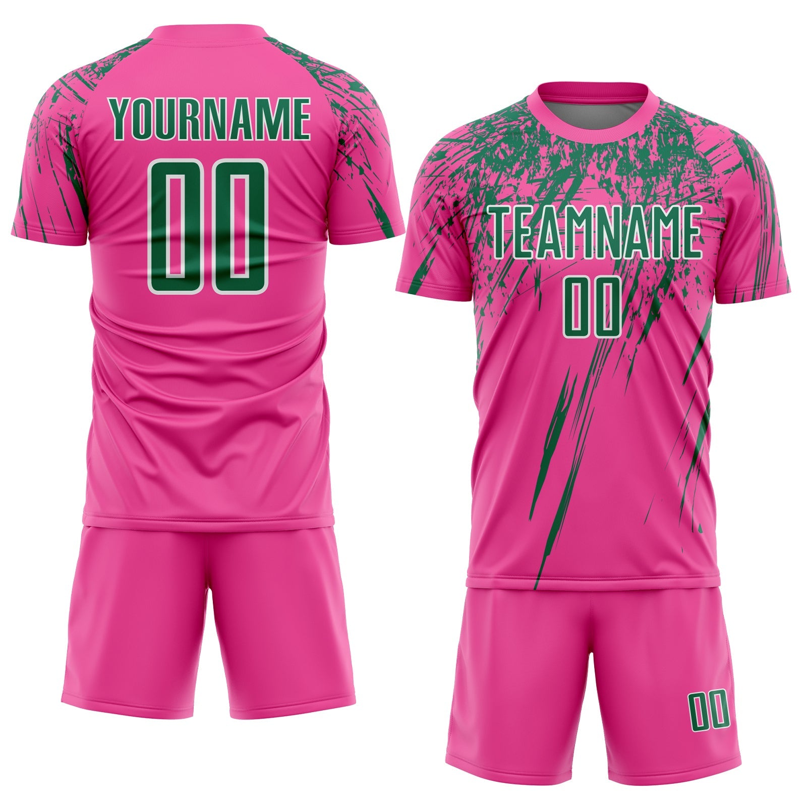 Custom Pink Kelly Green-White Splash Sports Sublimation Soccer Uniform Jersey view 2