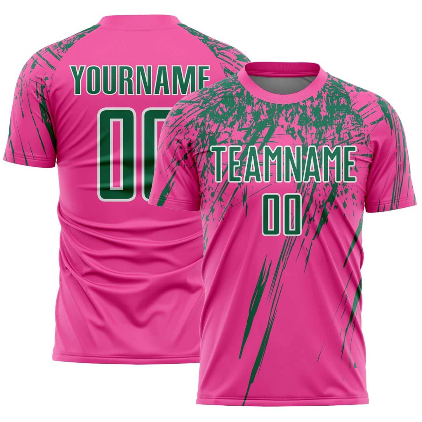 Custom Pink Kelly Green-White Splash Sports Sublimation Soccer Uniform Jersey - Main View