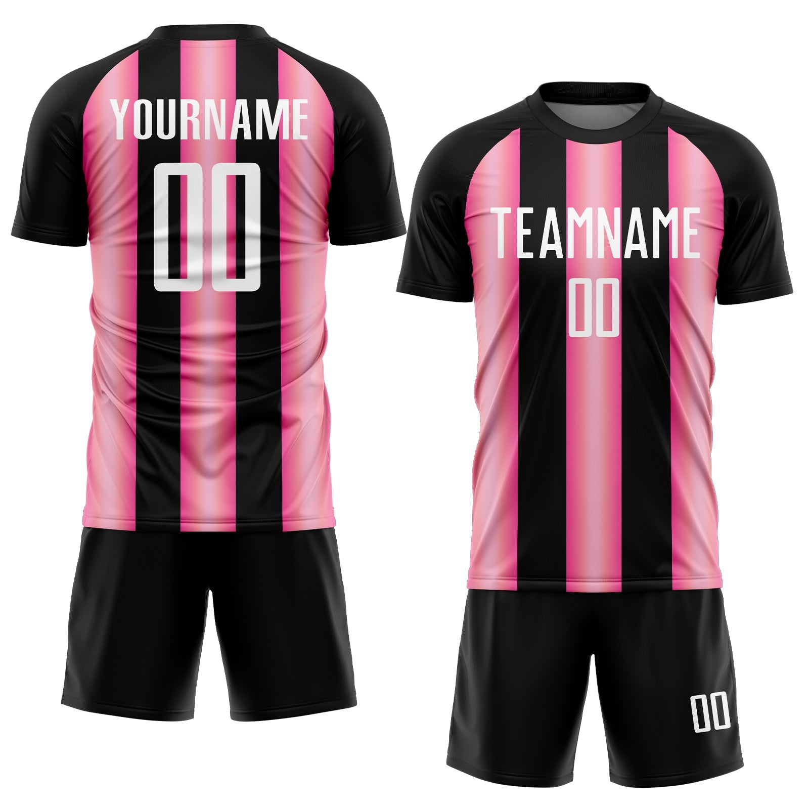 Custom Black White-Pink Stripes Sports Sublimation Soccer Uniform Jersey view 2