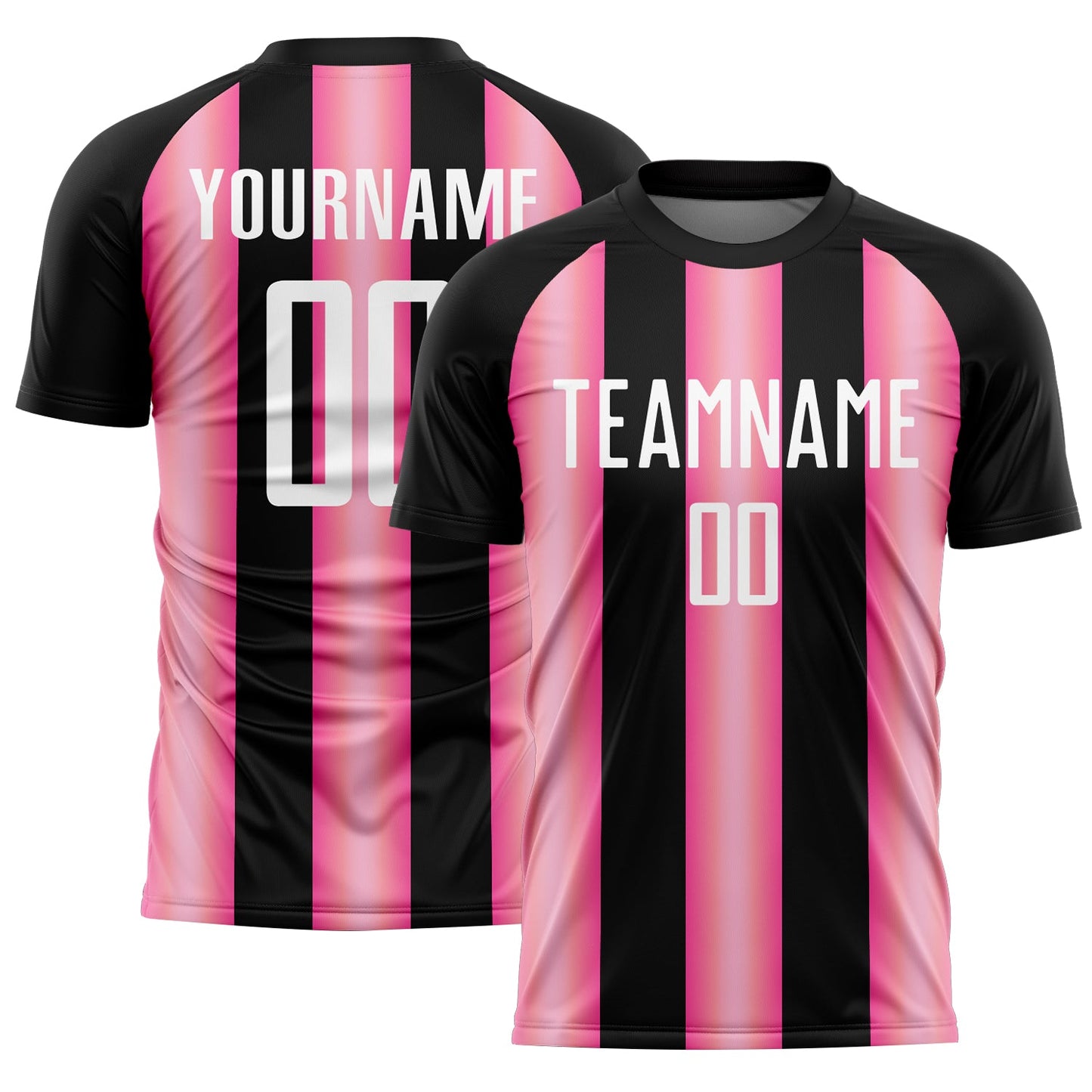 Custom Black White-Pink Stripes Sports Sublimation Soccer Uniform Jersey - Main View