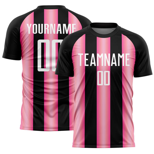 Custom Black White-Pink Stripes Sports Sublimation Soccer Uniform Jersey - Main View
