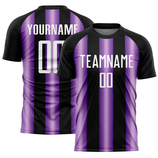 Custom Black White-Purple Stripes Sports Sublimation Soccer Uniform Jersey - Main View